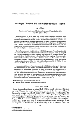 On Bayes' Theorem and the Inverse Bernoulli Theorem