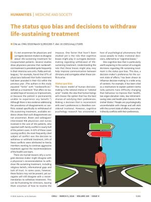 The Status Quo Bias and Decisions to Withdraw Life-Sustaining Treatment