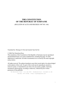 The Constitution of the Republic of Suriname (Bulletin of Acts and Decrees 1987 No