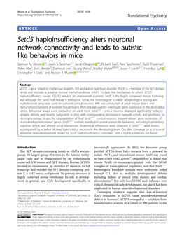 Setd5 Haploinsufficiency Alters Neuronal Network Connectivity And