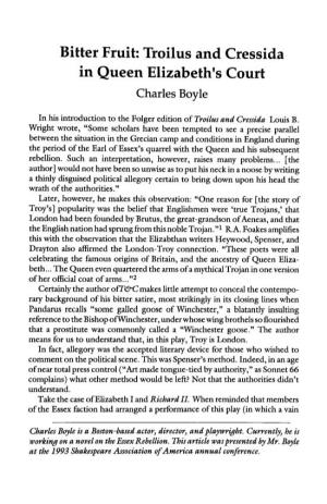 Bitter Fruit: Troilus and Cressida in Queen Elizabeth's Court
