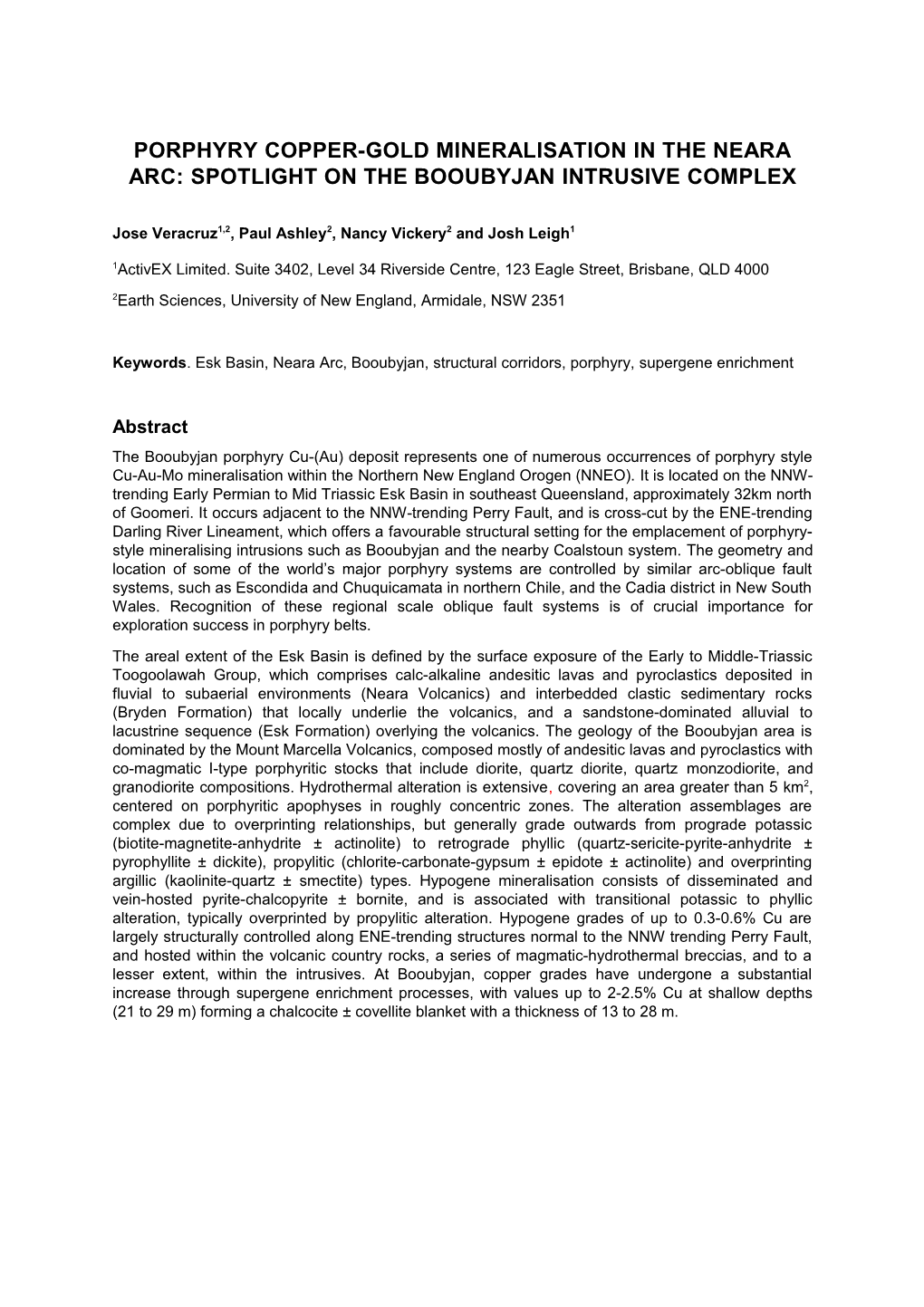 Porphyry Copper-Gold Mineralisation in the Neara Arc: Spotlight on the Booubyjan Intrusive