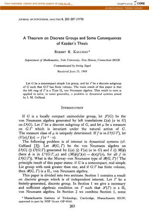 A Theorem on Discrete Groups and Some Consequences of Kazdan's