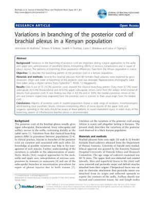 Variations in Branching of the Posterior Cord of Brachial Plexus In