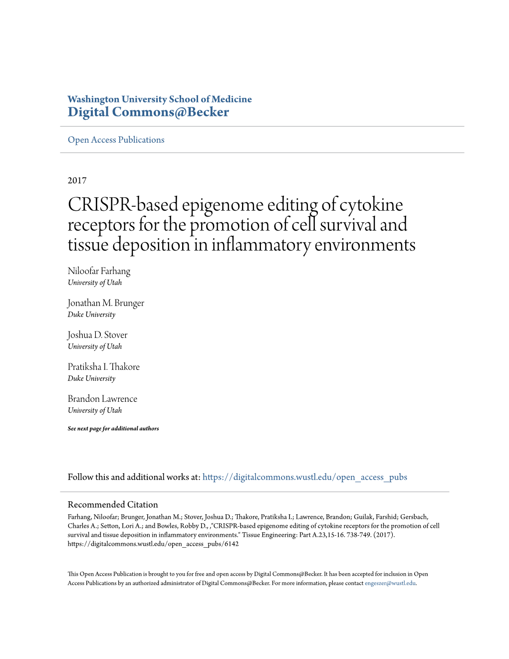 CRISPR-Based Epigenome Editing of Cytokine Receptors for the Promotion of Cell Survival and Tissue Deposition in Inflammatory En