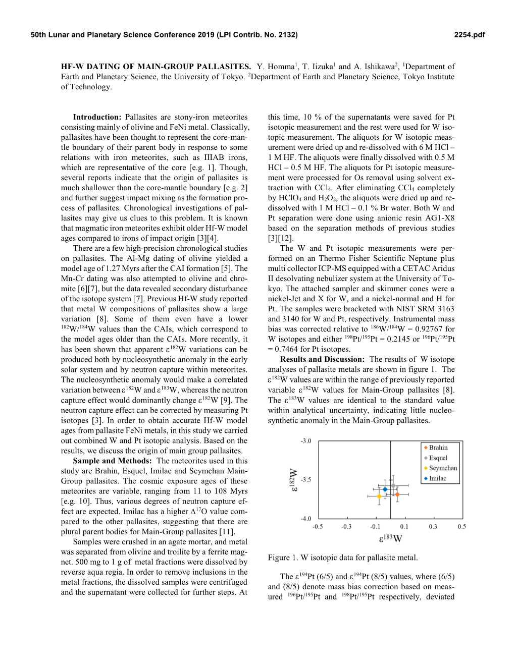 HF-W DATING of MAIN-GROUP PALLASITES. Y. Homma1, T