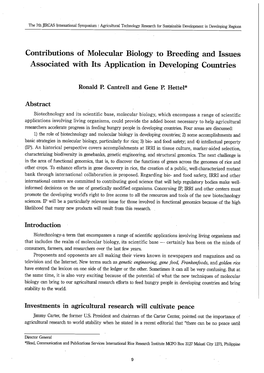Contributions of Molecular Biology to Breeding and Issues Associated with Its Application in Developing Countries