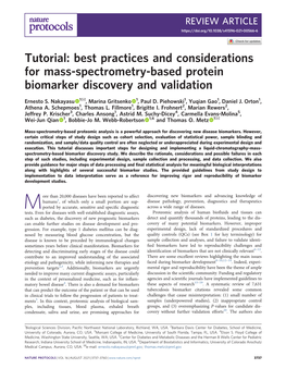 Best Practices and Considerations for Mass-Spectrometry-Based Protein Biomarker Discovery and Validation ✉ Ernesto S