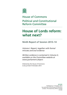 House of Lords Reform: What Next?