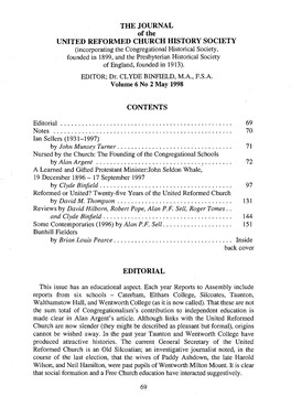 THE JOURNAL of the UNITED REFORMED CHURCH HISTORY