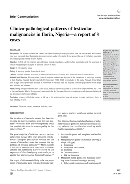 Clinico-Pathological Patterns of Testicular Malignancies in Ilorin, Nigeria—A Report of 8 Cases