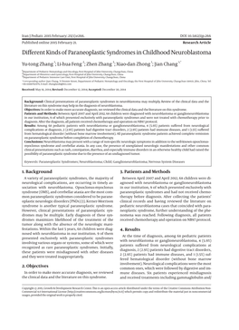 Different Kinds of Paraneoplastic Syndromes in Childhood Neuroblastoma