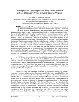 Closing Doors, Opening Doors: Fifty Years After the School-Closing in Prince Edward County, Virginia