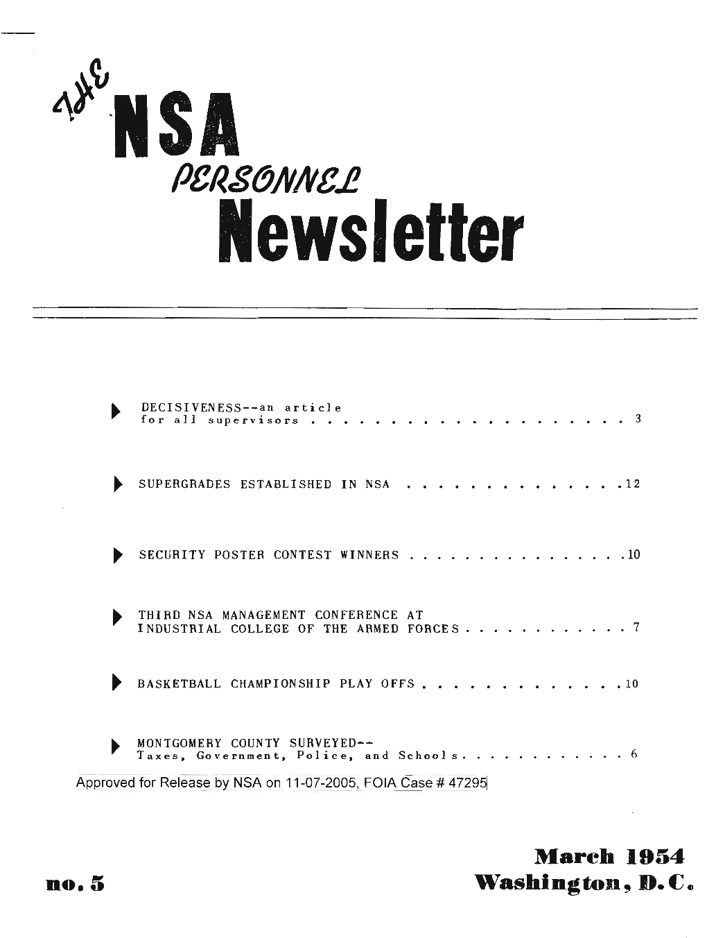 NSA Newsletter, March 1954