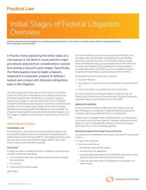 Initial Stages of Federal Litigation: Overview