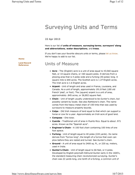 Surveying Units and Terms Page 1 of 12