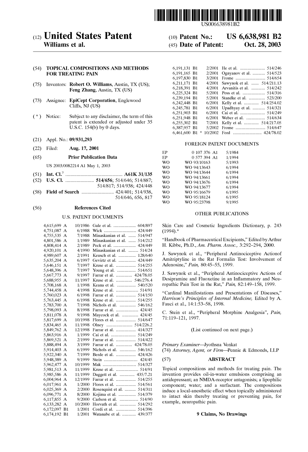 (73) Assignee: Epicept Corporation, Englewood E. E. E. N. 