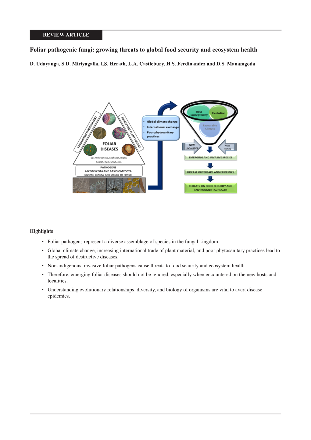 Foliar Pathogenic Fungi: Growing Threats to Global Food Security and Ecosystem Health