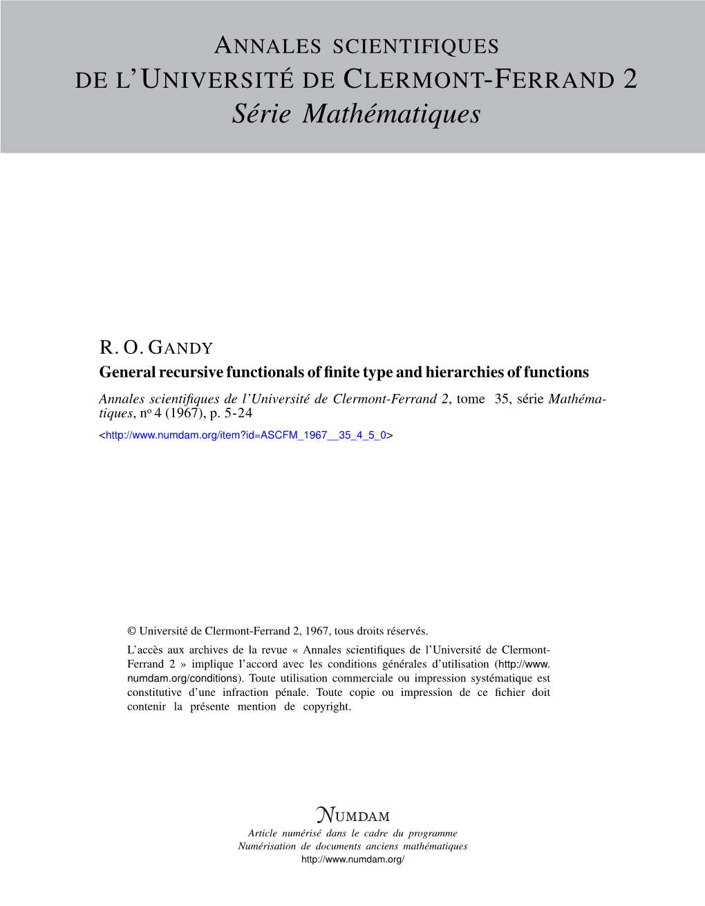 General Recursive Functionals of Finite Type and Hierarchies of Functions