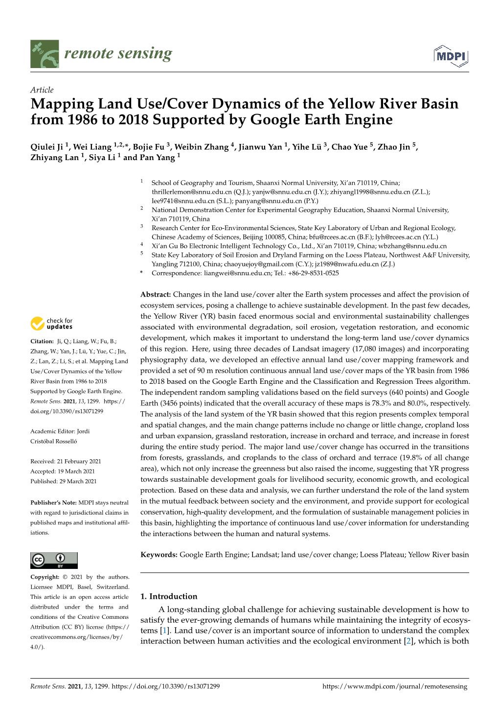 Mapping Land Use/Cover Dynamics of the Yellow River Basin from 1986 to 2018 Supported by Google Earth Engine