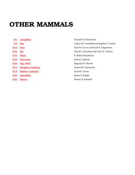 Other Mammals Table of Contents