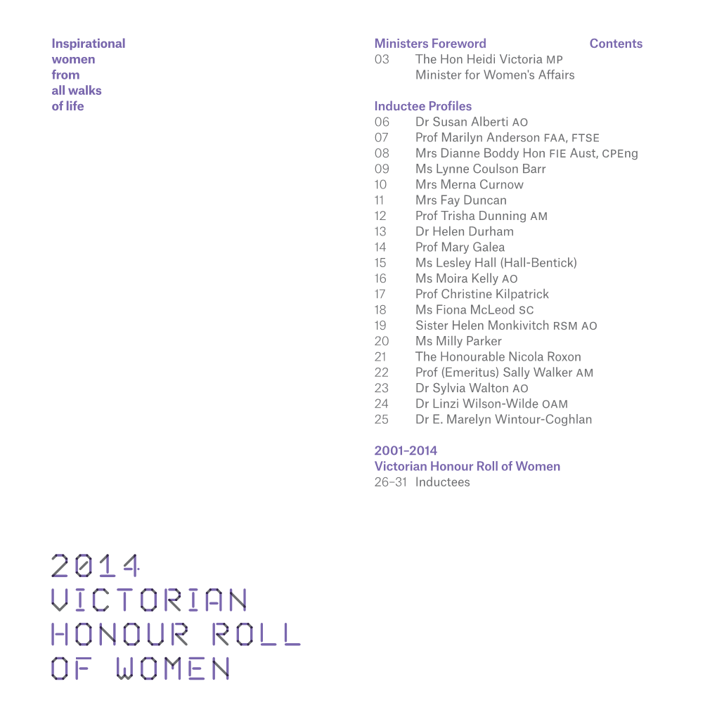 2014 Victorian Honour Roll of Women