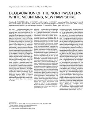 Deglaciation of the Northwestern White Mountains, New Hampshire