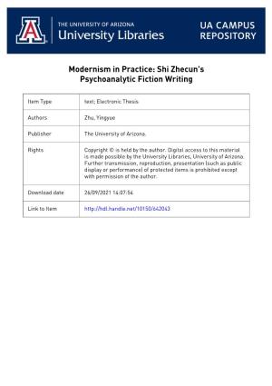 Modernism in Practice: Shi Zhecun's Psychoanalytic Fiction Writing