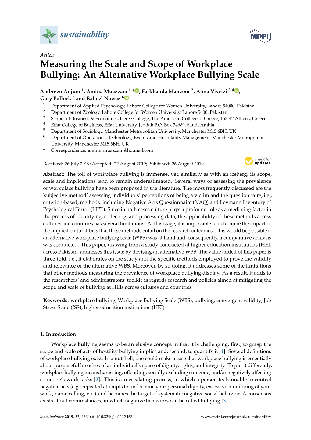 Measuring the Scale and Scope of Workplace Bullying: an Alternative Workplace Bullying Scale