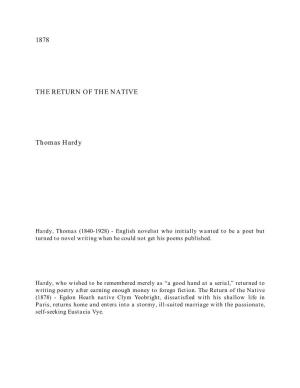 1878 the RETURN of the NATIVE Thomas Hardy