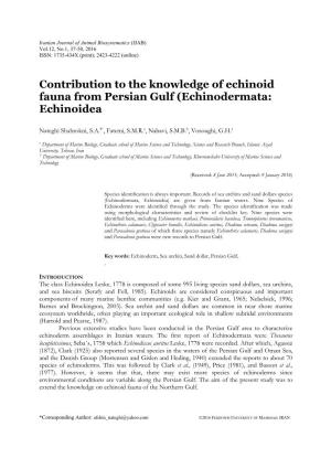 Contribution to the Knowledge of Echinoid Fauna from Persian Gulf (Echinodermata: Echinoidea