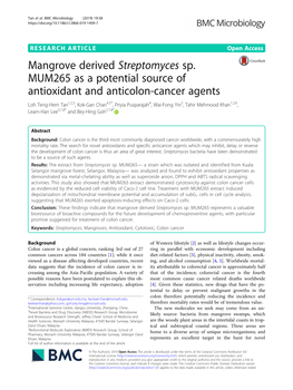 Mangrove Derived Streptomyces Sp. MUM265 As a Potential Source Of