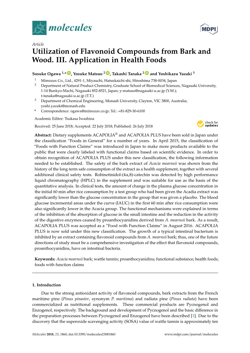 Utilization of Flavonoid Compounds from Bark and Wood. III. Application in Health Foods