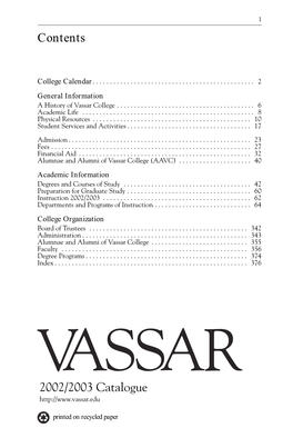 Vassar College Catalog 2002/2003