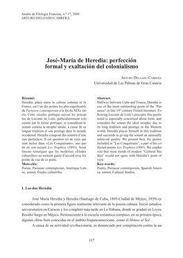José-María De Heredia: Perfección Formal Y Exaltación Del Colonialismo