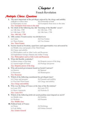 Chapter 1 French Revolution Multiple Choice Questions 1