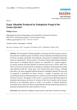 Ergot Alkaloids Produced by Endophytic Fungi of the Genus Epichloë