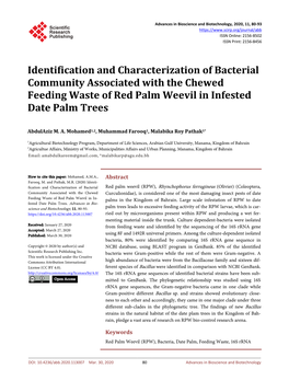 Identification and Characterization of Bacterial Community Associated with the Chewed Feeding Waste of Red Palm Weevil in Infested Date Palm Trees
