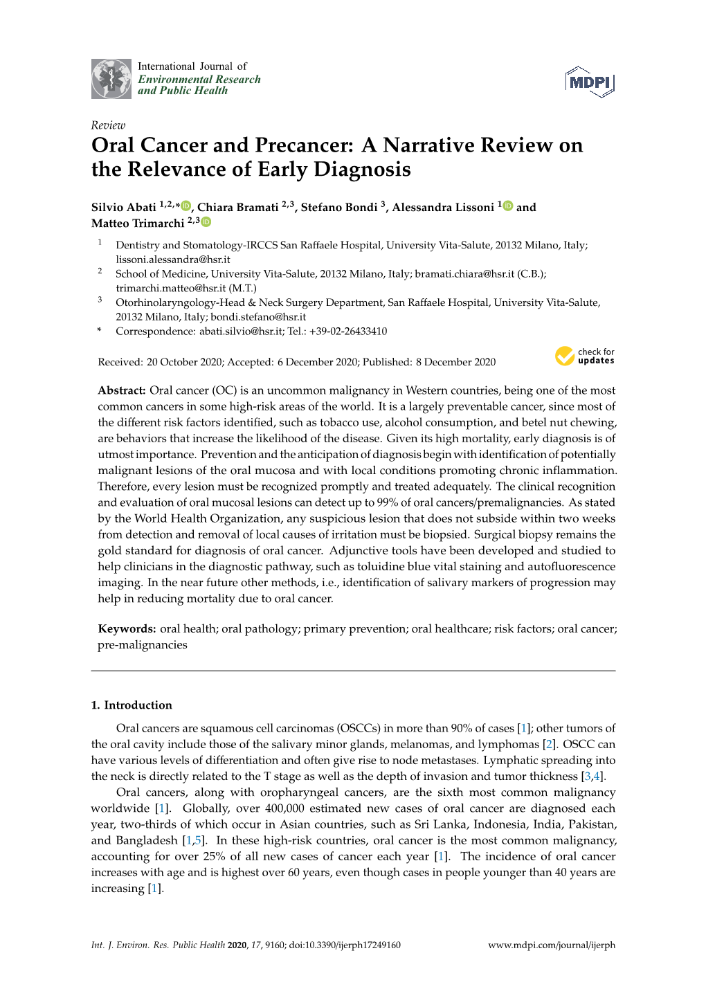 Oral Cancer and Precancer: a Narrative Review on the Relevance of Early Diagnosis