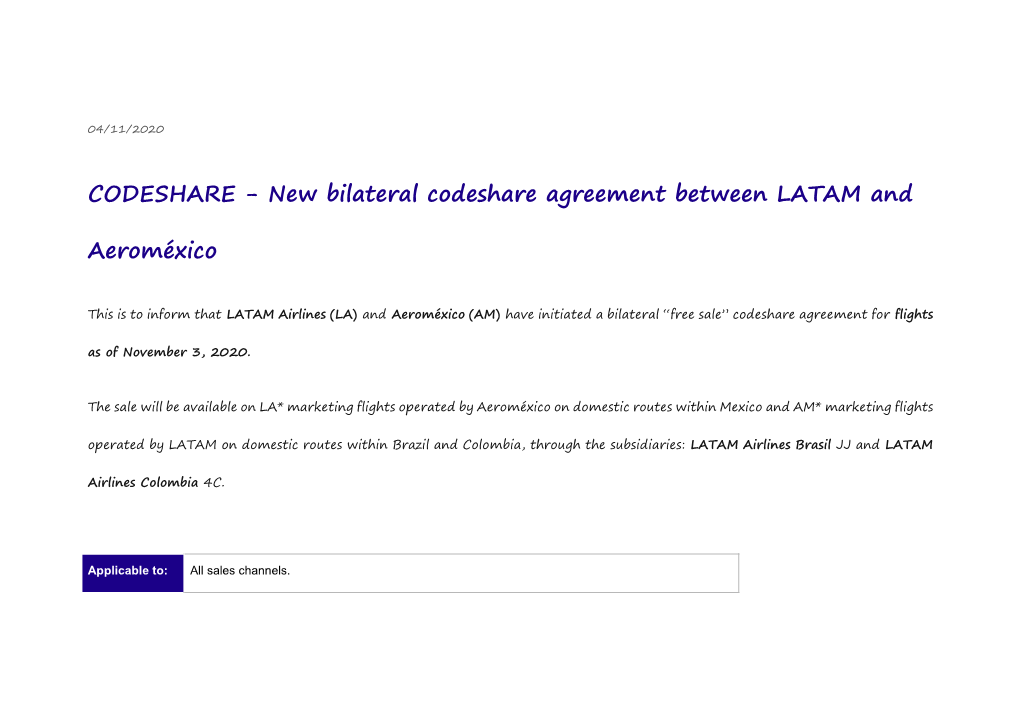 New Bilateral Codeshare Agreement Between LATAM and Aeroméxico