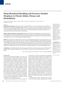 Sleep-Disordered Breathing and Excessive Daytime Sleepiness in Chronic Kidney Disease and Hemodialysis
