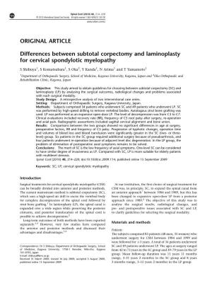 Differences Between Subtotal Corpectomy and Laminoplasty for Cervical Spondylotic Myelopathy