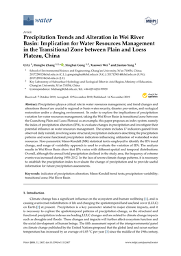 Precipitation Trends and Alteration in Wei River Basin: Implication for Water Resources Management in the Transitional Zone Between Plain and Loess Plateau, China