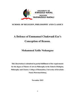 A Defence of Emmanuel Chukwudi Eze's