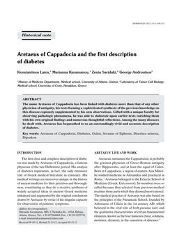 Aretaeus of Cappadocia and the First Description of Diabetes