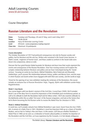 Adult Learning Courses Russian Literature and the Revolution