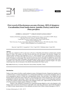 First Record of Brachytemnus Porcatus (Germar, 1823) (Coleoptera: Curculionidae) from South-Eastern Anatolia (Turkey) and Its Host Pinus Parviflora