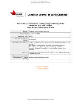 New U-Pb Age Constraints on the Geological History of the Ganderian Bras D'or Terrane, Cape Breton Island, Nova Scotia