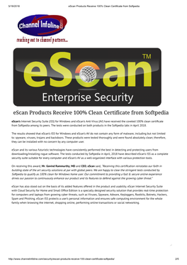 Escan Products Receive 100% Clean Certificate from Softpedia