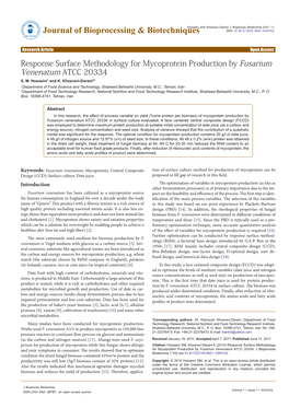Response Surface Methodology for Mycoprotein Production by Fusarium Venenatum ATCC 20334 S